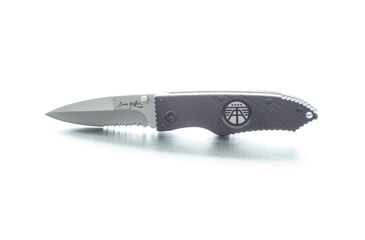 Image of Hoffner Knives 2.8in Flatline Grip Combo Blade Folding Knife, 440c Spear Point Blade, Black/Silver, FK-S2CBS-FB