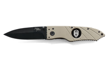 Image of Hoffner Knives 3.5in Chiseled Grip Smooth Blade Folding Knife, 440c Spear Point Blade, Khaki/Black, FK-S3SBK-FK