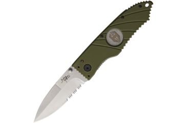 Image of Hoffner Knives Flatline Linerlock Olive Folding Knife,3.5in,Stainless Steel,Partially Serrated,Green,G10 Handle ATA27