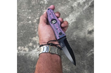 Image of Hoffner Knives Folding Knife, 3.5in, 440c, Spear Point Blade, Chiseled Valkyrie Grip, Black Combo Blade, FK-S3CBK-CPG