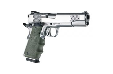 Image of Hogue 1911 Govt. Laser Enhanced Grip, Green Laser, Govt. 1911 Model Rubber Grip, with Finger Grooves OD Green, Green, 45981