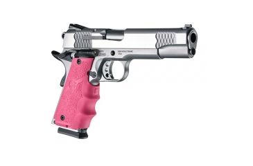 Image of Hogue 1911 Govt. Laser Enhanced Grip, Green Laser, Govt. 1911 Model Rubber Grip, with Finger Grooves Pink, Pink, 45987