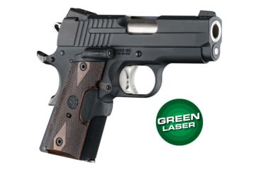 Image of Hogue 1911 Officers Laser Enhanced Grip, Green Laser, Checkered, Reinforced Walnut, Walnut, 43481