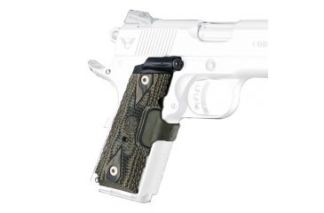 Image of Hogue 1911 Officers Laser Enhanced Grip, Red Laser, Piranha Grip, G10 - G-Mascus, Green, 43181