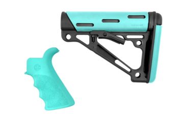 Image of Hogue AR-15/M-16 Kit - Finger Groove Beavertail Grip and OverMolded Collapsible Buttstock - Fits Commercial Buffer Tube - Aqua Rubber, Aqua, 13455