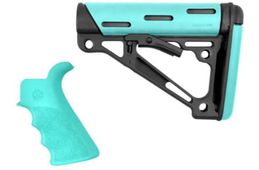 Image of Hogue AR-15/M-16 Kit - Finger Groove Beavertail Grip and OverMolded Collapsible Buttstock - Fits Mil-Spec Buffer Tube - Aqua Rubber, Aqua, 13456