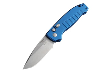 Image of Hogue Ballista I Automatic Folding Knife, 3.5in, 154CM Stainless Steel, Drop Point Blade, Tumbled Finish, Matte Blue Aluminum Handle, 64133