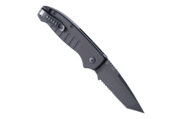 Image of Hogue Ballista I Automatic Folding Knife, 3.5in, 154CM Stainless Steel, Tanto Blade, Partially Serrated, Black Cerakote Finish, Matte Black Aluminum Handle, 64120