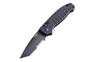 Image of Hogue Ballista I Automatic Folding Knife, 3.5in, 154CM Stainless Steel, Tanto Blade, Partially Serrated, Black Cerakote Finish, Matte Black Aluminum Handle, 64120