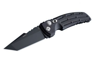Image of Hogue EX-A01 Automatic Tactical Folding Knife, 3.5in, 154CM Stainless Steel, Black Cerakote Tanto Blade, Matte Black Aluminum Handle, 34120