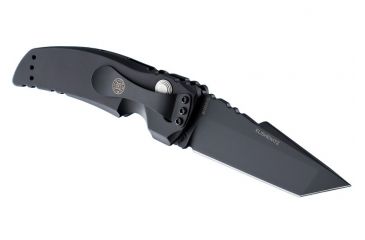 Image of Hogue EX-A01 Automatic Tactical Folding Knife, 3.5in, 154CM Stainless Steel, Black Cerakote Tanto Blade, Matte Black Aluminum Handle, 34120