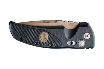 Image of Hogue EX-A01 Sig Emperor Scorpion Automatic Folding Knife,  3.5in, 154CM Stainless Steel, Drop Point Blade, FDE PVD, G-10 Frame Solid Black FDE Sig Medallion, 36130