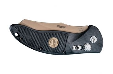 Image of Hogue EX-A04 3.5in Sig Emperor Scorpion Automatic Folder Wharncliffe Blade, FDE PVD, G-10 Frame - Solid Black - FDE Sig Medallion 36420