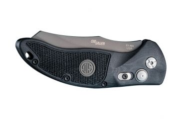 Image of Hogue EX-A04 Sig Tactical Automatic Folding Knife, 3.5in, Wharncliffe Blade, Grey PVD, G-10 Frame Solid Black/Black Sig Medallion, 36422