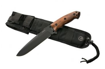 Image of Hogue EX-F01 7in. Fixed Drop Point Blade A-2 Black Kote Wood Scales, Coco Bolo 35156