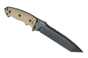 Image of Hogue EX-F01 7in Fixed Tanto A-2 Steel Blade w/Black Automatic Retention Sheath, Black Finish, G10 Flat Dark Earth Scales, 35107