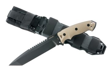 Image of Hogue EX-F01 7in Fixed Tanto A-2 Steel Blade w/Black Automatic Retention Sheath, Black Finish, G10 Flat Dark Earth Scales, 35107