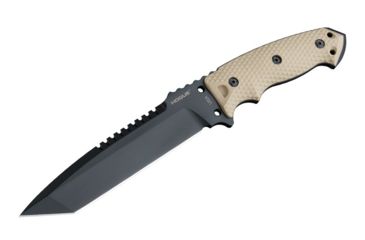 Image of Hogue EX-F01 7in Fixed Tanto A-2 Steel Blade w/Black Automatic Retention Sheath, Black Finish, G10 Flat Dark Earth Scales, 35107