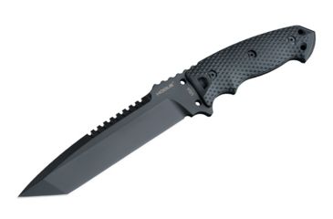Image of Hogue EX-F01 7in Fixed Tanto A-2 Steel Blade w/Black Automatic Retention Sheath, Black Finish, G10 Solid Black Scales, 35109