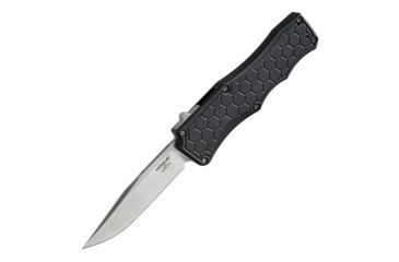Image of Hogue Exploit Automatic Folding Knife, 3.5in, CPM S30V Stainless Steel, Clip Point Blade, Stone Tumbled, Matte Black Aluminum Handle, 34050