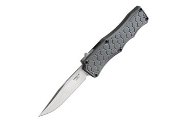 Image of Hogue Exploit Automatic Folding Knife, 3.5in, CPM S30V Stainless Steel, Clip Point Blade, Stone Tumbled, Matte Grey Aluminum Handle, 34052
