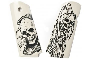 Image of Hogue Gun Grip Officers Scrimshaw Ivory Polymer Grim Reaper Bust And Body 43026