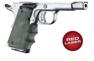 Image of Hogue Red Laser Enhanced Grip, 1911 Officers, OverMolded Rubber, OD Green, 43081