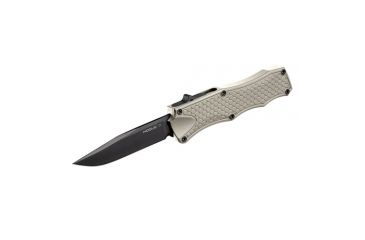 Image of Out The Front 3.5" Automatic Clip Point Blade Black Finish Aluminum Frame - Matte Desert Sand