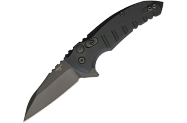 Image of Hogue X1 Microflip Button Lock Folding Knife, 2.75 black finish 154CM stainless Wharncliffe bla, Black matte finish aluminum handle, 24166