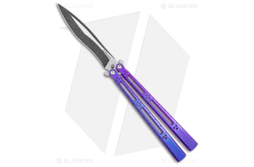 Image of Hom Design I-Basilisk Channel Butterfly Folding Knife, 4.50in, CPM S35VN, Drop Point Blade, Titanium, Purple Handle, Acid Wash, Purple/Gray, 9.875 inch, BHQ-165017