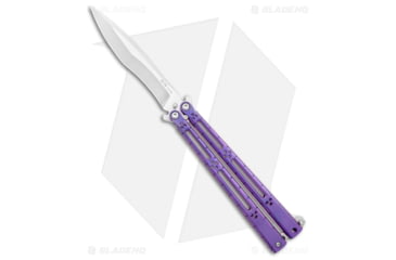 Image of Hom Design I-Basilisk Channel Butterfly Folding Knife, 4.50in, CPM S35VN, Drop Point Blade, Titanium, Purple Handle, Purple/Silver, 9.875 inch, BHQ-175606