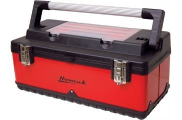 Image of Homak 22.5in Red Metal &amp; Black Plastic Hand Carry Toolbox w/ Aluminum Handle RD00122504
