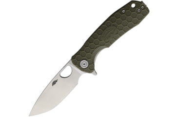 Image of Honey Badger Knives Medium Linerlock Folding Knife, 3.13 satin finish 8Cr13MoV stainless drop point b, Green textured GRN handle, HB1013