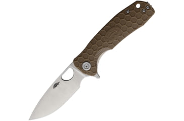 Image of Honey Badger Knives Medium Linerlock Folding Knife, 3.13 satin finish 8Cr13MoV stainless drop point b, Tan textured GRN handle, HB1012