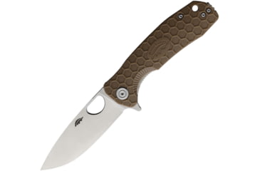 Image of Honey Badger Knives Medium Linerlock Folding Knife, 3.13 satin finish D2 tool steel drop point blade, Tan textured GRN handle, HB1015
