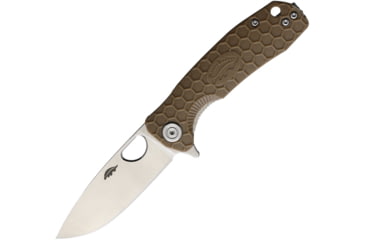 Image of Honey Badger Knives Small Linerlock Folding Knife, 2.75 satin finish D2 tool steel blade, Tan textured GRN handle, HB1027