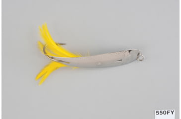 Image of Hopkins Hammered Trolling Spoon with Yellow Feather, Stainless Steel Hook, 5 1/2in 1 3/4 oz, 550FY