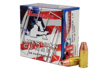 Image of Hornady American Gunner 9 mm Luger +P 124 grain eXtreme Terminal Performance Brass Cased Centerfire Pistol Ammo, 250 Round