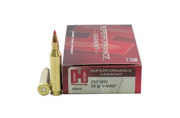 Image of Hornady Superformance .243 Winchester 58 grain V-MAX Brass Cased Centerfire Rifle Ammo, 20 Rounds, 8343