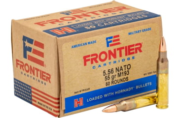 Image of Hornady Frontier 5.56x45mm NATO 55 grain Full Metal Jacket Brass Cased Centerfire Rifle Ammo, 50 Rounds, FR2005