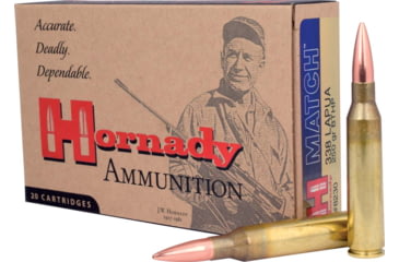 Image of Hornady Match .338 Lapua Magnum 250 grain Boat-Tail Hollow Point Match Brass Cased Centerfire Rifle Ammo, 20 Rounds, 8230