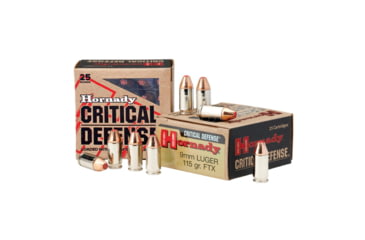 Image of Hornady Mfg Hornady Critical Defense FTX Handgun Ammunition 9mm Luger 115gr PT 1140 fps 250/ct Case 10-25/ct Boxes, 90250 CASE