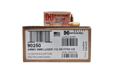 Image of Hornady Mfg Hornady Critical Defense FTX Handgun Ammunition 9mm Luger 115gr PT 1140 fps 250/ct Case 10-25/ct Boxes, 90250 CASE