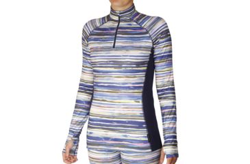 Image of Hot Chillys Micro Elite Chamois Print Zip-T - Womens, Horizon Stripe/Navy, Medium, HC9924P-Horizon Stripe/Navy-M