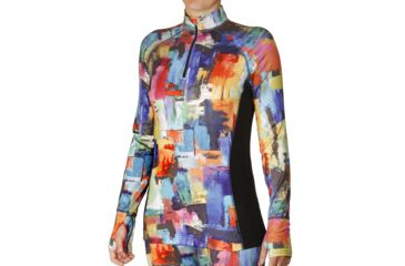 Image of Hot Chillys Micro Elite Chamois Print Zip-T - Womens, Life In Color/Black, Medium, HC9924P-Life In Color/Black-M