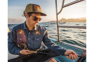 Image of Howler Brothers Gaucho Snapshirt - Men's, Cobalt Microstripe / Dos Gallos, Small, 120719S-GAL-S