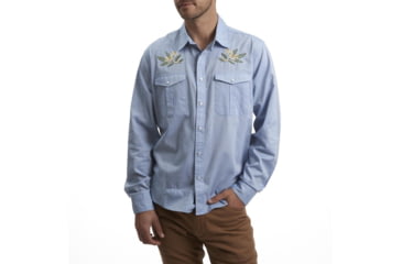 Image of Howler Brothers Gaucho Snapshirt - Mens, Pale Blue Oxford/Orange Blossom Special, M, 120720S-LBO-M