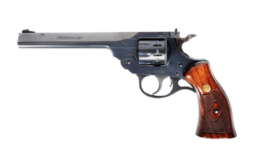 Image of Harrington &amp; Richardson 999-Sportsman Revolver, .22 Long Rifle, 6in barrel, blued finish steel frame, checkered walnut w/medallion grip, revolving chamber, fixed blade front, adjustable rear, 9 round cylinder, HR-999 SP-.22LR-6-1-FRRMPG