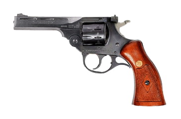 Image of Harrington &amp; Richardson 999-Sportsman Revolver, .22 Long Rifle, 4in barrel, blued finish steel frame, checkered walnut w/medallion grip, revolving chamber, fixed blade front, adjustable rear, 9 round cylinder, HR-999 SP-.22LR-4-1-FRRMPG