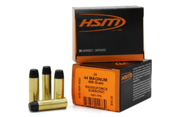 Image of HSM Subsonic 44 Rem Mag 400 Grain Hard Cast Lead Brass Cased Pistol Ammo, 20 Rounds, A44M19N